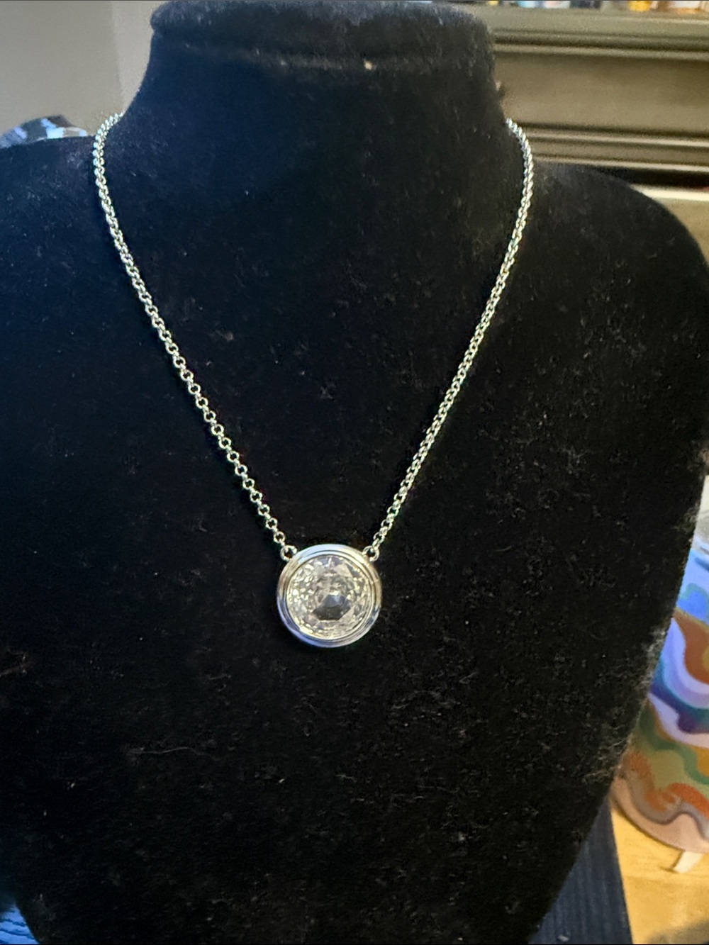 BP rhodium plated CZ Disc Pendant Necklace